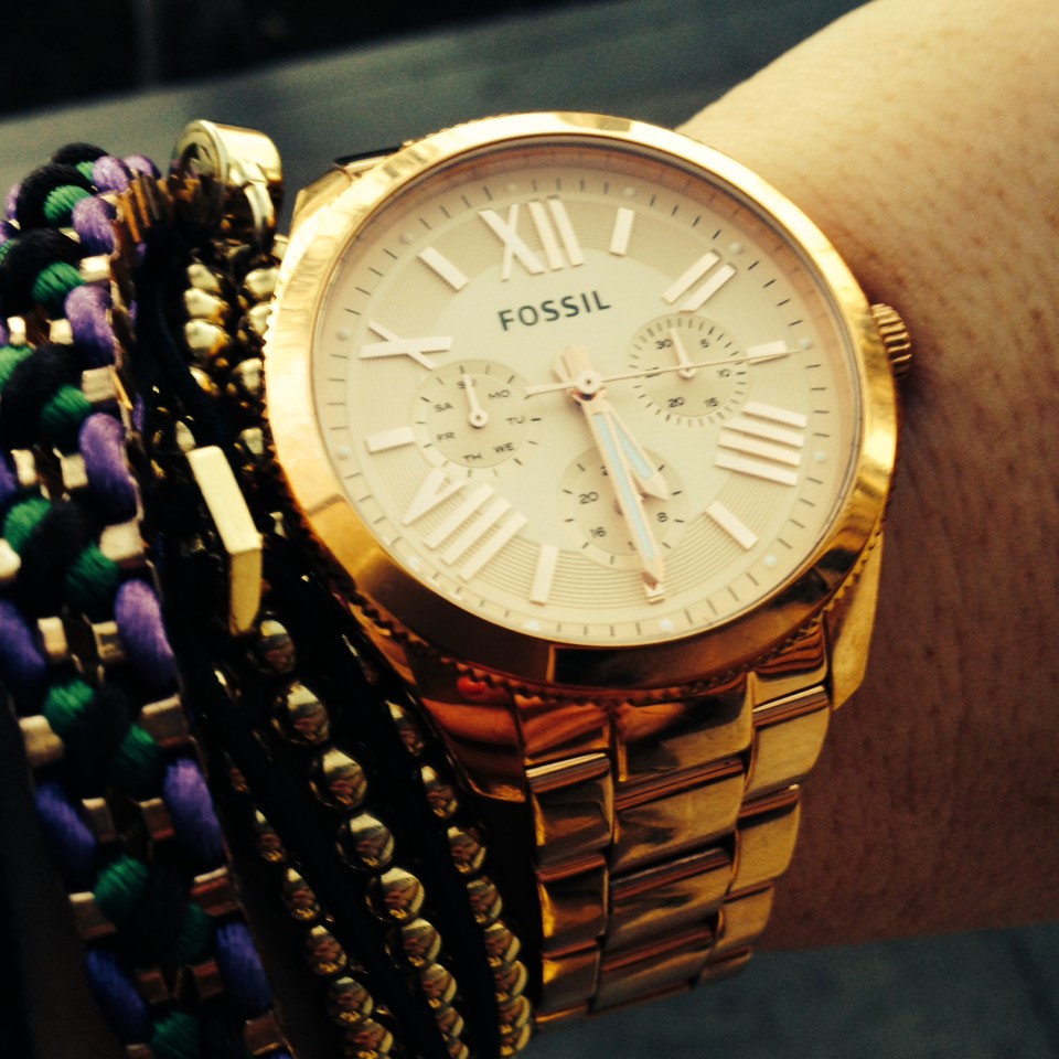 friendship bracelet and watch arm candy stack