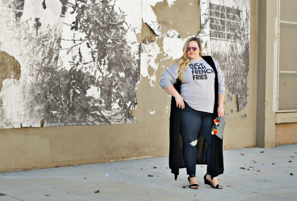 Reah Norman wearing plus size graphic sweatshirt by Elsa Jane | www.styledbyreah.com