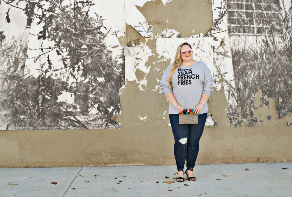 Reah Norman wearing plus size graphic sweatshirt by Elsa Jane | www.styledbyreah.com