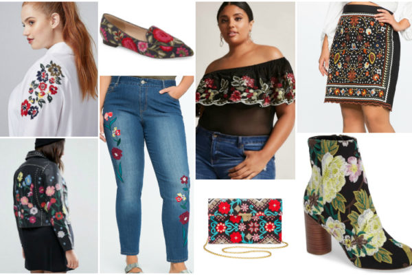 Plus fashion expert, Reah Norman highlights the prominent embroidery trend of fall 2017 with her top picks in plus size fashion and chic accessories.