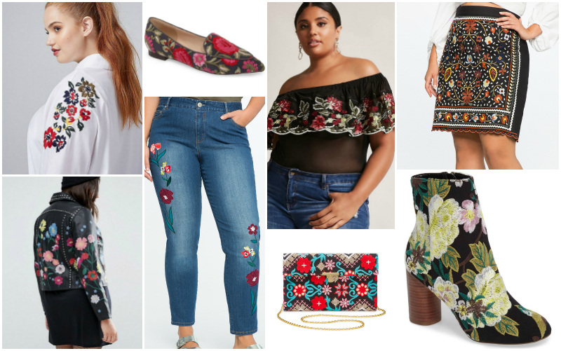 Plus fashion expert, Reah Norman highlights the prominent embroidery trend of fall 2017 with her top picks in plus size fashion and chic accessories.